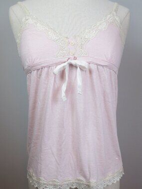 Vintage Y2K Abercrombie & Fitch Pink Stripe Lace Trim Babydoll Cami Tank Top SM